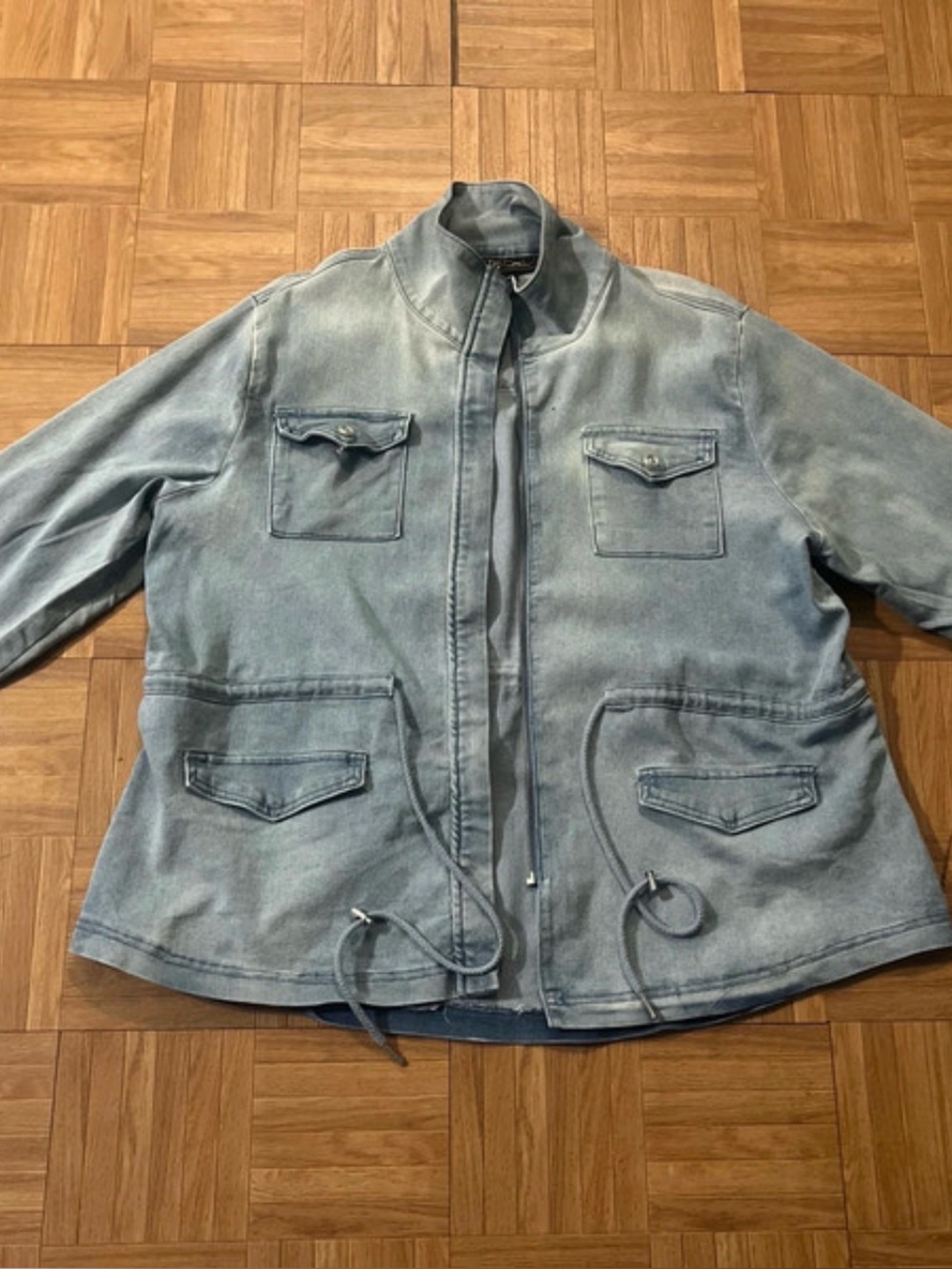 Women’s Light Blue Denim Drawstring Utility Jacket
